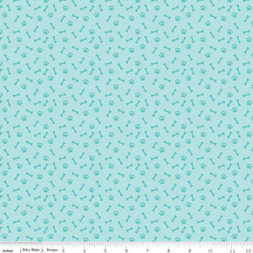 Pets Paws C13651 Aqua - Riley Blake Designs - Children's Tone-on-Tone Paw Prints Bones  - Quilting Cotton Fabric