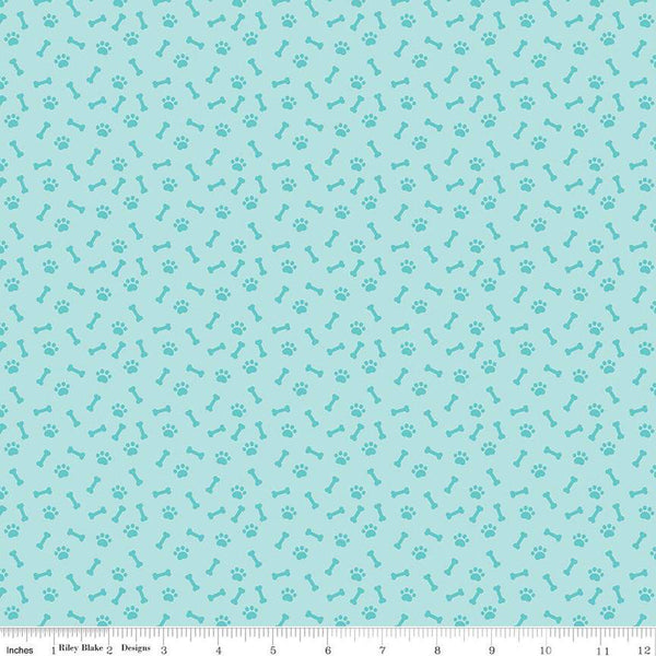 Pets Paws C13651 Aqua by Riley Blake Designs - Children's Tone-on-Tone Paw Prints Bones  - Quilting Cotton Fabric