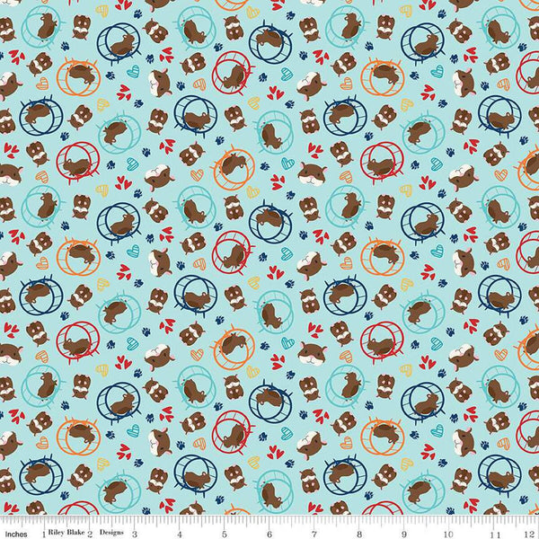 SALE Pets Hamsters C13654 Aqua - Riley Blake Designs - Children's Hamster Hearts Paw Prints  - Quilting Cotton Fabric