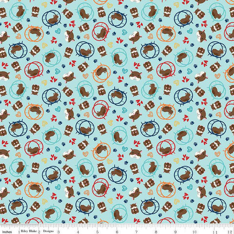 Pets Hamsters C13654 Aqua - Riley Blake Designs - Children's Hamster Hearts Paw Prints  - Quilting Cotton Fabric