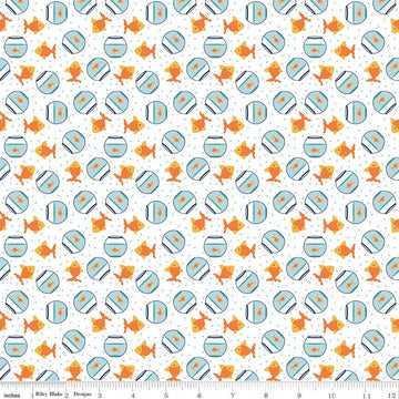 SALE Pets Goldfish C13655 White - Riley Blake Designs - Children's Fish Dots  - Quilting Cotton Fabric