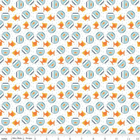Pets Goldfish C13655 White - Riley Blake Designs - Children's Fish Dots  - Quilting Cotton Fabric
