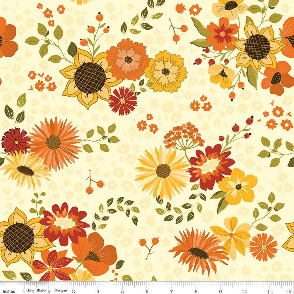 10" End of Bolt - Fall's in Town Main C13510 Cream - Riley Blake Designs - Thanksgiving Autumn Floral Flowers - Quilting Cotton Fabric