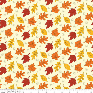 SALE Fall's in Town Leaves C13511 Cream - Riley Blake Designs - Thanksgiving Autumn Leaves Acorns - Quilting Cotton Fabric