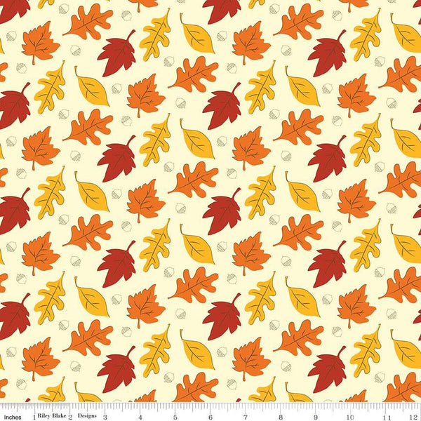 SALE Fall's in Town Leaves C13511 Cream by Riley Blake Designs - Thanksgiving Autumn Leaves Acorns - Quilting Cotton Fabric