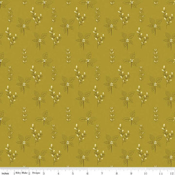 33" End of Bolt - DEAL Fall's in Town Drawing C13513 Green - Riley Blake Designs - Thanksgiving Autumn Leaves - Quilting Cotton Fabric