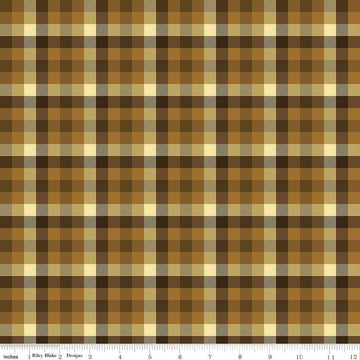 Fall's in Town Checked C13516 Brown - Riley Blake Designs - Thanksgiving Autumn 5/8" Checks Check - Quilting Cotton Fabric