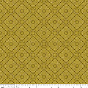 SALE Fall's in Town Grid C13517 Green - Riley Blake Designs - Thanksgiving Autumn Lattice Squares Geometric - Quilting Cotton Fabric