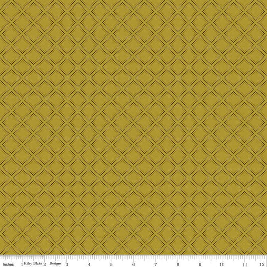 SALE Fall's in Town Grid C13517 Green - Riley Blake Designs - Thanksgiving Autumn Lattice Squares Geometric - Quilting Cotton Fabric