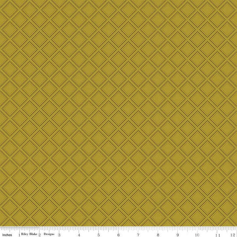 Fall's in Town Grid C13517 Green by Riley Blake Designs - Thanksgiving Autumn Lattice Squares Geometric - Quilting Cotton Fabric