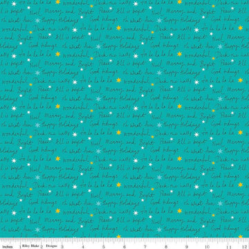 SALE Deck the Halls Well Wishes A 01666883A - Riley Blake Designs - Christmas Text Stars -  Liberty Fabrics  - Quilting Cotton Fabric