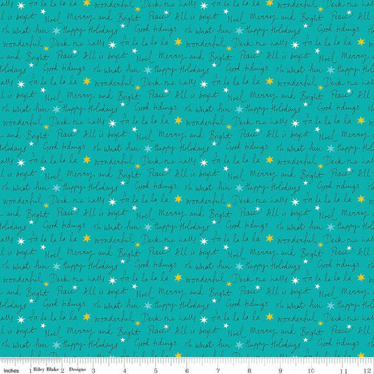 SALE Deck the Halls Well Wishes A 01666883A - Riley Blake Designs - Christmas Text Stars -  Liberty Fabrics  - Quilting Cotton Fabric