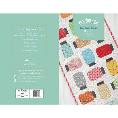 Yes You Can! Runner PATTERN P120 by Lori Holt - Riley Blake Designs - INSTRUCTIONS Only - Pieced Jars 5" Stacker Friendly