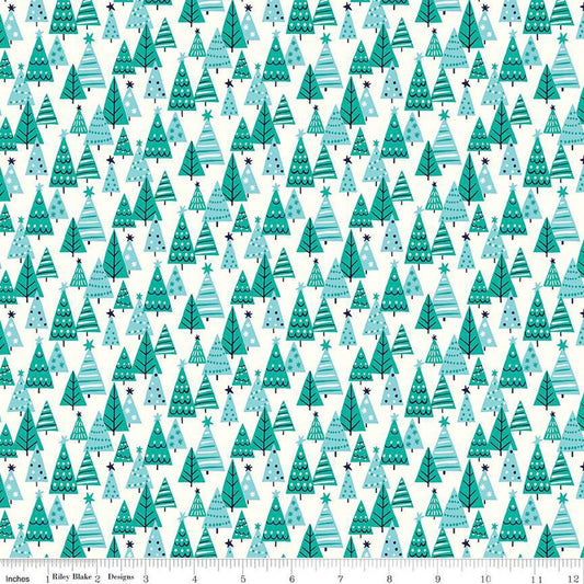 SALE Deck the Halls Happy Forest A 01666884A - Riley Blake Designs - Christmas Trees -  Liberty Fabrics  - Quilting Cotton Fabric