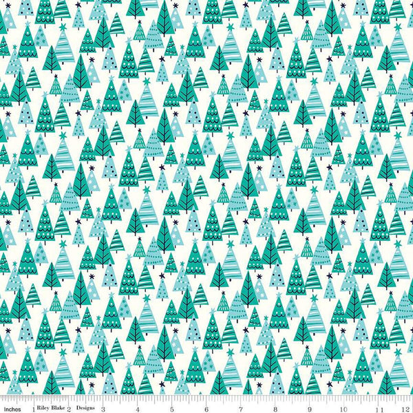 SALE Deck the Halls Happy Forest A 01666884A - Riley Blake Designs - Christmas Trees -  Liberty Fabrics  - Quilting Cotton Fabric