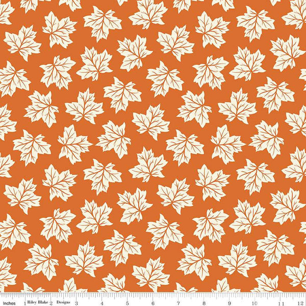 SALE Shades of Autumn Leaves C13472 Orange by Riley Blake Designs - Thanksgiving Fall Cream Leaves - Quilting Cotton Fabric