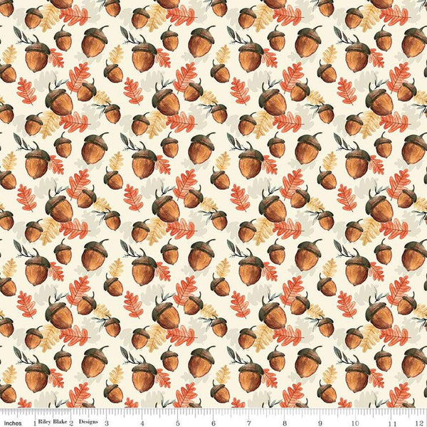 CLEARANCE Shades of Autumn Acorns C13473 Cream by Riley Blake  - Thanksgiving Fall Acorns Leaves - Quilting Cotton