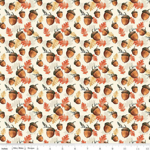CLEARANCE Shades of Autumn Acorns C13473 Cream by Riley Blake  - Thanksgiving Fall Acorns Leaves - Quilting Cotton