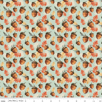 SALE Shades of Autumn Acorns C13473 Tea Green - Riley Blake Designs - Thanksgiving Fall Acorns Leaves - Quilting Cotton Fabric