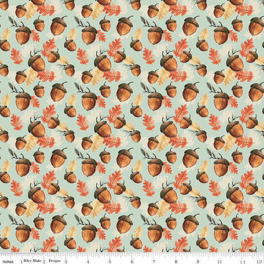 SALE Shades of Autumn Acorns C13473 Tea Green - Riley Blake Designs - Thanksgiving Fall Acorns Leaves - Quilting Cotton Fabric