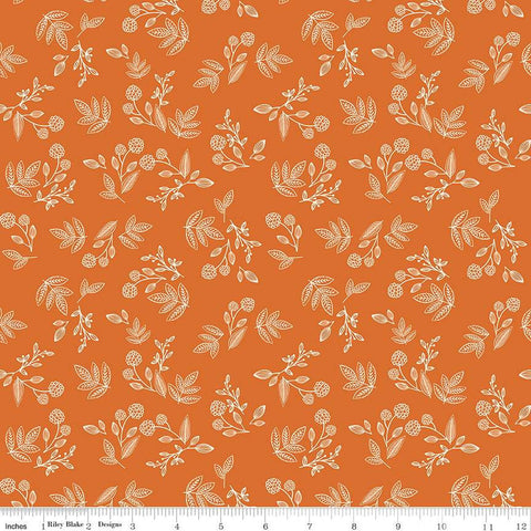 SALE Shades of Autumn Sprigs C13474 Orange by Riley Blake Designs - Thanksgiving Fall Floral Flowers Leaves - Quilting Cotton Fabric