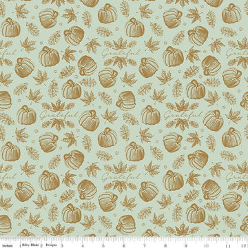 CLEARANCE Shades of Autumn Icons SC13475 Tea Green SPARKLE - Riley Blake - Thanksgiving Fall Pumpkins Gold SPARKLE - Quilting Cotton Fabric