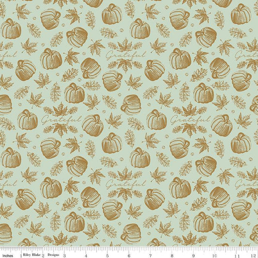 CLEARANCE Shades of Autumn Icons SC13475 Tea Green SPARKLE - Riley Blake - Thanksgiving Fall Pumpkins Gold SPARKLE - Quilting Cotton Fabric