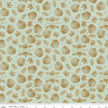 CLEARANCE Shades of Autumn Icons SC13475 Tea Green SPARKLE - Riley Blake - Thanksgiving Fall Pumpkins Gold SPARKLE - Quilting Cotton Fabric
