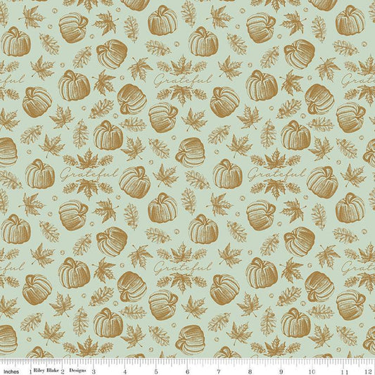 CLEARANCE Shades of Autumn Icons SC13475 Tea Green SPARKLE - Riley Blake - Thanksgiving Fall Pumpkins Gold SPARKLE - Quilting Cotton Fabric
