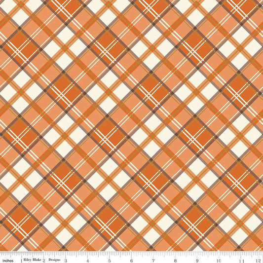 DEAL Shades of Autumn Plaid SC13476 Orange SPARKLE - Riley Blake Designs - Thanksgiving Fall Diagonal Gold SPARKLE - Quilting Cotton Fabric