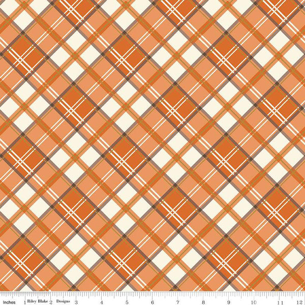 Shades of Autumn Plaid SC13476 Orange SPARKLE - Riley Blake Designs - Thanksgiving Fall Diagonal Gold SPARKLE - Quilting Cotton Fabric