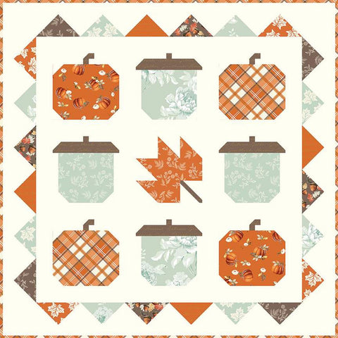 Hello Autumn Quilt PATTERN P144 by Primrose Cottage Quilts - Riley Blake Designs - INSTRUCTIONS Only - Piecing Pumpkins Acorns Leaf