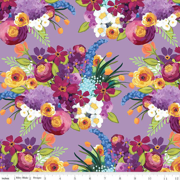 31" End of Bolt Piece - Floralicious Main C13480 Lilac by Riley Blake Designs - Floral Flowers - Quilting Cotton Fabric