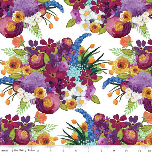 19" End of Bolt Piece - SALE Floralicious Main C13480 White - Riley Blake Designs - Floral Flowers - Quilting Cotton Fabric