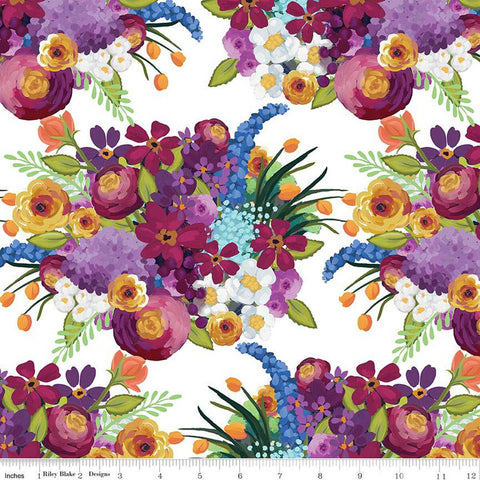 Floralicious Main C13480 White by Riley Blake Designs - Floral Flowers - Quilting Cotton Fabric