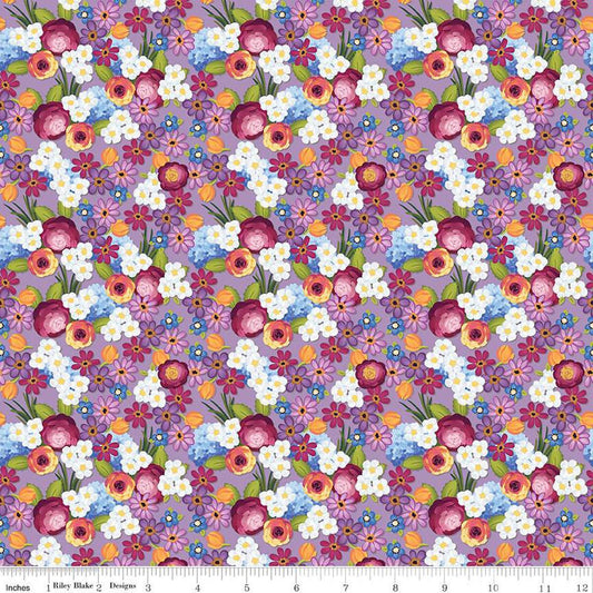 SALE Floralicious Flowers C13482 Lilac - Riley Blake Designs - Floral - Quilting Cotton Fabric