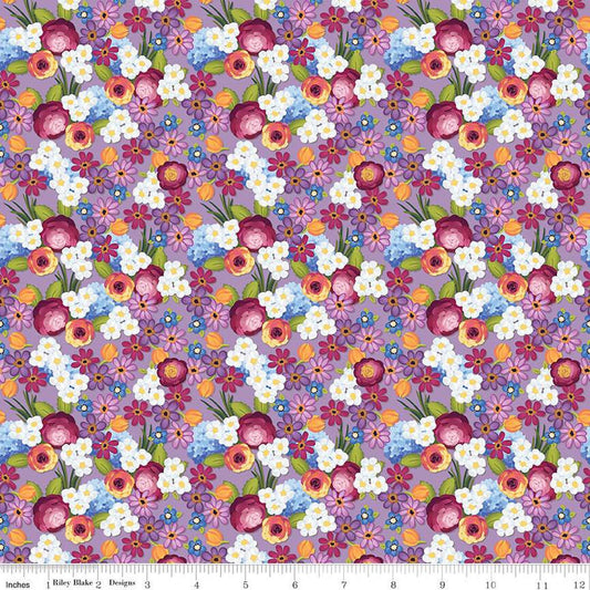 16" End of Bolt SALE Floralicious Flowers C13482 Lilac - Riley Blake Designs - Floral - Quilting Cotton Fabric