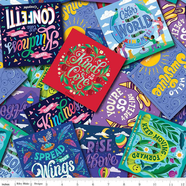 CLEARANCE Colors of Kindness Card Toss CD13683 Multi - Riley Blake Designs - DIGITALLY PRINTED - Quilting Cotton Fabric - Licensed Product