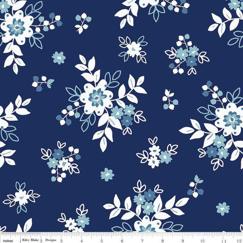 3 yard cut- Simply Country Floral WIDE BACK WB13418 Navy - Riley Blake Designs - 107/108" Wide Floral Flowers - Quilting Cotton Fabric