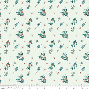 Arrival of Winter Branches C13521 Mist - Riley Blake Designs - Leaves Berries - Quilting Cotton Fabric