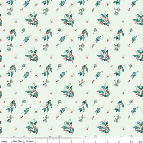 Arrival of Winter Branches C13521 Mist by Riley Blake Designs - Leaves Berries - Quilting Cotton Fabric
