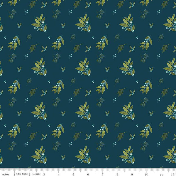 Arrival of Winter Branches C13521 Navy by Riley Blake Designs - Leaves Berries - Quilting Cotton Fabric