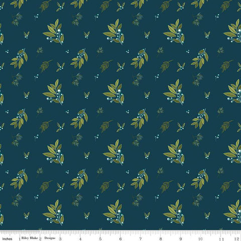 SALE Arrival of Winter Branches C13521 Navy by Riley Blake Designs - Leaves Berries - Quilting Cotton Fabric