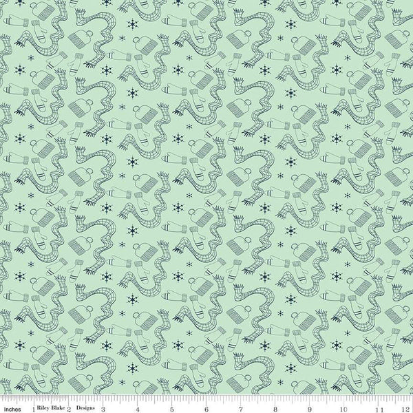 SALE Arrival of Winter Gear C13523 Mint by Riley Blake Designs - Scarves Hats Mittens Snowflakes - Quilting Cotton Fabric