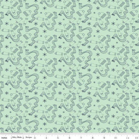 Arrival of Winter Gear C13523 Mint by Riley Blake Designs - Scarves Hats Mittens Snowflakes - Quilting Cotton Fabric
