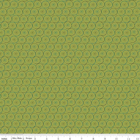 DEAL Arrival of Winter Flakes C13525 Green - Riley Blake Designs - Circles Snowflakes  - Quilting Cotton Fabric