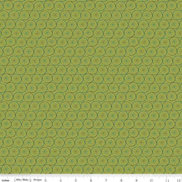 SALE Arrival of Winter Flakes C13525 Green - Riley Blake Designs - Circles Snowflakes  - Quilting Cotton Fabric