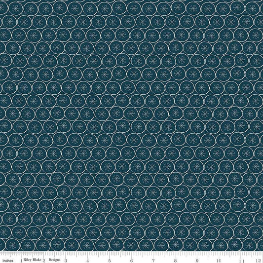 DEAL Arrival of Winter Flakes C13525 Navy - Riley Blake Designs - Circles Snowflakes  - Quilting Cotton Fabric