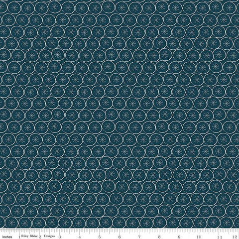 Arrival of Winter Flakes C13525 Navy - Riley Blake Designs - Circles Snowflakes  - Quilting Cotton Fabric
