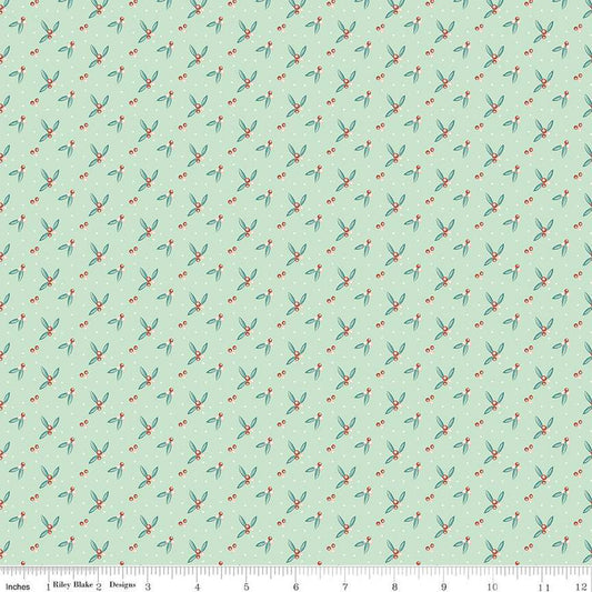 Arrival of Winter Berries C13527 Mint by Riley Blake Designs - Berry Sprigs Dots - Quilting Cotton Fabric